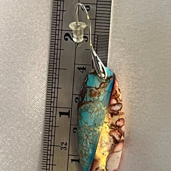 Natural Pink & Blue Imperial Jasper Teardrop Earrings - Picture 5 of 5